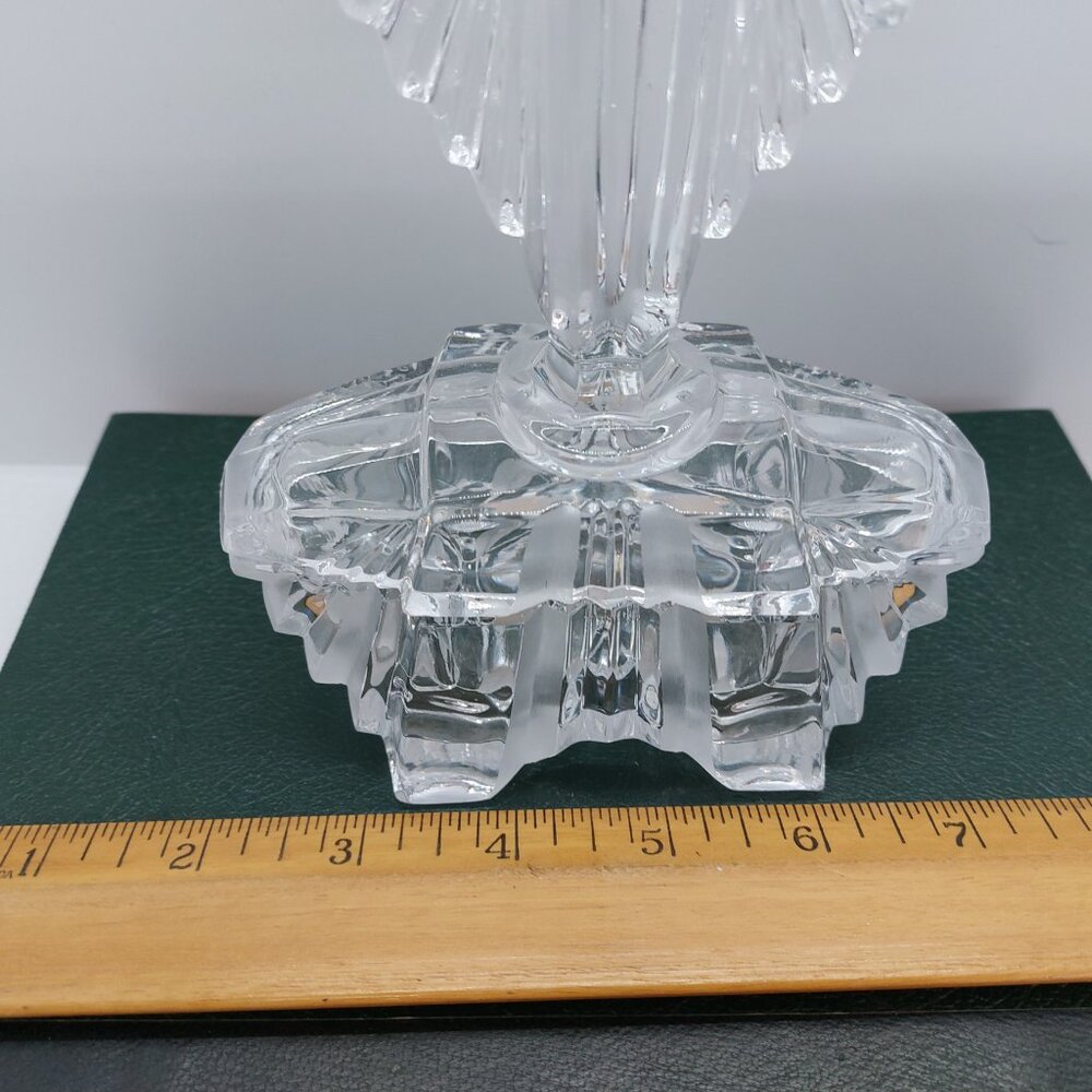 Vintage Art Glass Clear Glass Trinket Pot Fan Shape Lid Vanity Dressing Table - Picture 15 of 16